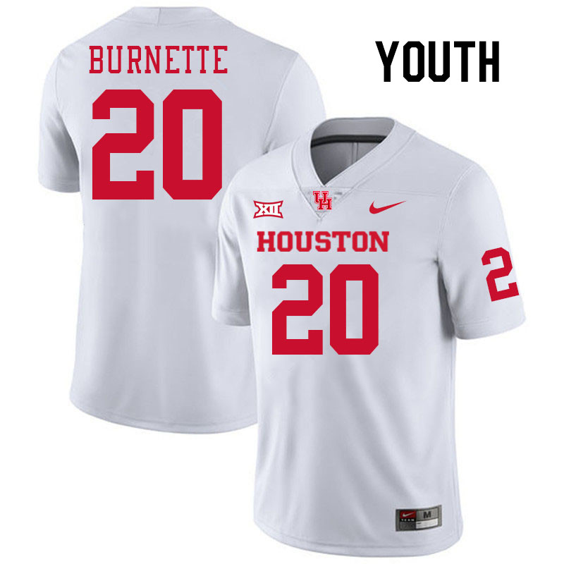 Youth #20 J'Marion Burnette Houston Cougars College Football Jerseys Stitched-White